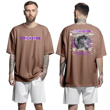 Imagem de Camisa Camiseta Oversized Streetwar Genuine Grit Masculina Larga 100% Algodão 30.1 Civilization - Marrom - P