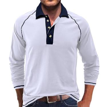 Imagem de Camisetas masculinas Henley manga comprida moletom polo outono moda 4 botões camisetas clássicas algodão golfe casual, Xp branco, GG