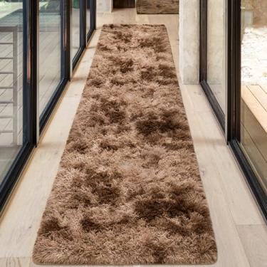 Imagem de TENNOLA Tapete de pelúcia marrom de 0,6 x 2,4 m, tapete de cabeceira felpudo felpudo para quarto, sala de estar, corredor, berçário, crianças, decoração de casa, tapete peludo