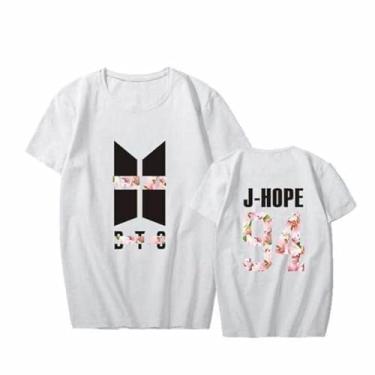 Imagem de Camiseta K-pop J-Hope Jin Jungkook Jimin RapMonster Su-ga V Unissex Camiseta Estampada Camiseta de Algodão Merch, Branco 1, M