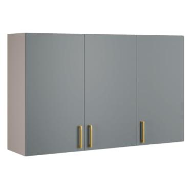 Imagem de Armário Aéreo 3 Portas 120cm 100% Mdf Dobradiças Slow Motion Essence Fendi/gris