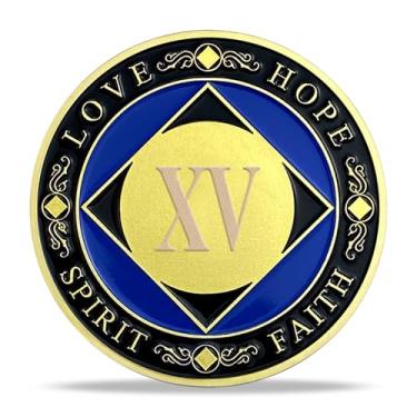 Imagem de Presentes de moeda de sobriedade de 15 anos | Moeda AA de diamante serenidade - Medalhão de chip NA HA AA com oração de serenidade | Presentes de narcóticos, alcoólicos anônimos para o mês de