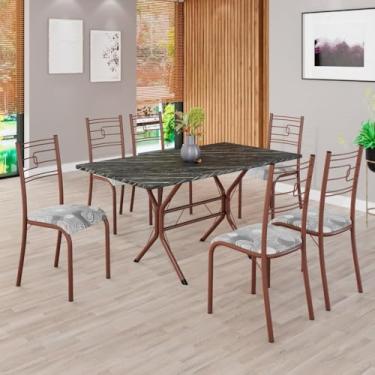 Imagem de Conjunto Sala de Jantar Mesa Retangular 140x75cm Tampo Pedra Ardósia Indiana 6 Cadeiras Paraty Paraopeba/Marrom