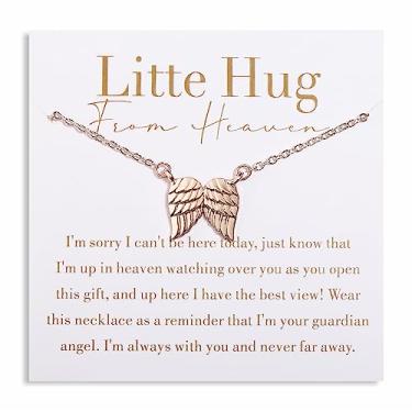 Imagem de GINAZL Colar Little Hug From Heaven Colar com pingente de asa de anjo presentes para perda de ente querido, presentes de condolência memorial de luto para perda do pai mãe, presente de desculpa pela sua perda para mulheres meninas, Small, Aço inoxidável, Sem Pedra Preciosa