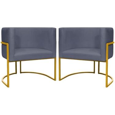 Imagem de Kit 2 Poltronas Decorativa Para Sala Cadeira Recepção Luna Cinza Cores Base Dourada