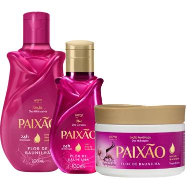 Imagem de Kit Paixão Flor de Baunilha Óleo Corporal + Loção Acetinada + Hidratante Corporal