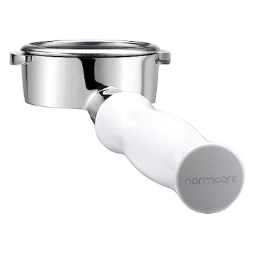 Imagem de Normcore O filtro portátil sem fundo de 58 mm serve para máquina de café expresso La Marzocco – Filtro portátil sem fundo – Revestimento antiaderente com cabo de alumínio anodizado branco – Cesta de