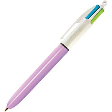 Imagem de Caneta Bic 4 Cores – Ponta Esferográfica Retrátil Média de 1.0mm – Corpo Rosa, Pacote com 12 Unidades – Cores Fashion: Azul Claro, Verde Claro, Rosa e Roxo