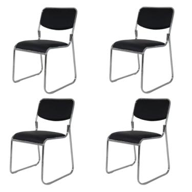 Imagem de Kit 4 Cadeiras Escritório Base Fixa Dakkar Dubai Preto, Estrutura Aço Cromado, Recepção Interlocutor, Revestimento PU, Espuma Laminada