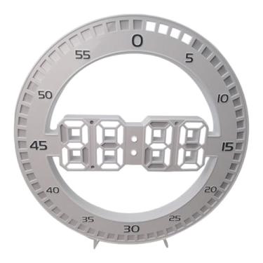 Imagem de Relogio De Parede Digital Moderno Decorativo Redondo Plástico Diferentes Led Para Cozinha Sala de Estar Quarto Academia Cabeceira Cama Mesa Estante Branco