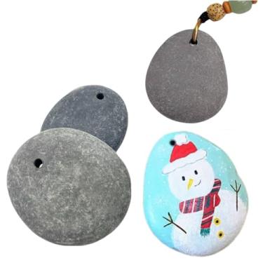 Imagem de Lifetop 4 peças perfuradas pequenas pedras planas de rio para pintura, pedras artesanais de 3,8 a 5 cm para pintura, arte de seixos lisos, pingentes de rocha de rio, pedras DIY