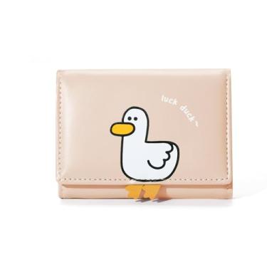 Imagem de Carteira feminina 3D Duck para meninas, com três dobras, porta-cartões para dinheiro, porta-cartões e documentos, rosa, Pato