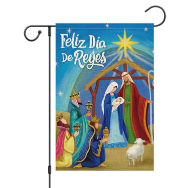 Imagem de Wodison Bandeira de jardim de Natal Three Kings 30,5 x 45,7 cm dupla face, bandeira de presépio religiosa de três sábios para decoração de jardim ao ar livre no inverno