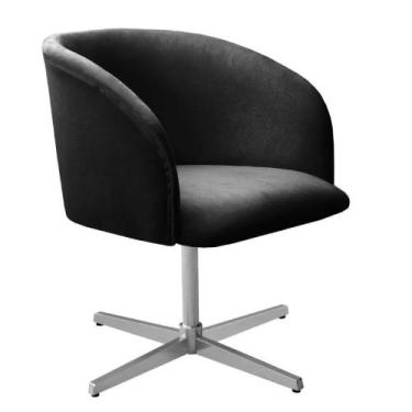 Imagem de Poltrona Decorativa Atenas Pé Giratória Cromado Facilita Decor, PRETO