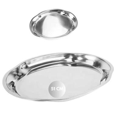 Imagem de Travessa Baixela Oval Aço Inox Reforçado Funda 51cm Grande - Losanshop