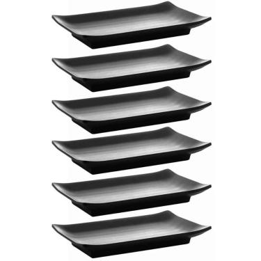 Imagem de Conjunto 6 Pratos de Sushi Melamina Lyor Tóquio Preto 17x11cm Travessas Retangular