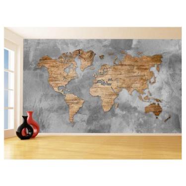 Imagem de Papel De Parede 3D Mapa Mundi Madeira Concreto 3,5M Nmu44 - Você Decor