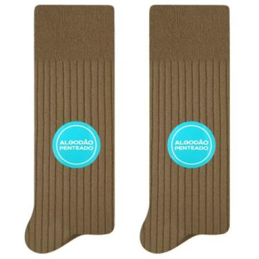 Imagem de Kit 2 Pares Meia Social Masculina Algodão Selene 8006, 39-43, Kaki