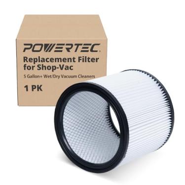 Imagem de POWERTEC Filtro de substituição 75080 para Shop Vac 90304, 90350, 90333, 903-04-00, 9030400 e a maioria dos aspiradores de pó úmido/seco de 15,5 litros, pacote com 1