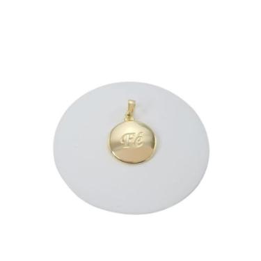 Imagem de Pingente Banhado a Ouro 18k Escrito Fé Chapa Redonda Bijou Art