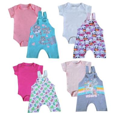 Imagem de 8 peças Roupa Bebê Jardineira Body Manga Curta - Lumari Kids, Menina, 