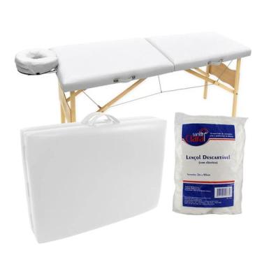 Imagem de Maca Legno Dobrável Maleta 300kg Estética, Lençol Tnt, Branco
