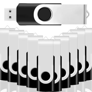 Imagem de JBOS Unidade flash USB de 32 GB, pacote com 10, cartão de memória giratório, pendrive USB 2.0, pen drives de polegar com folha de etiqueta - preto