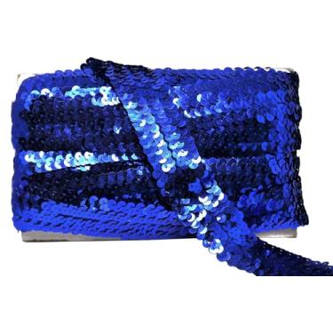 Imagem de Mandala Crafts Acabamento de fita elástica de lantejoulas - Acabamento elástico de lantejoulas azuis de 2,5 cm para costura - Faixa de lantejoulas elásticas metálicas de 10 metros de tecido