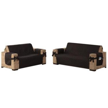 Imagem de Kit jogo protetor de sofá 2 e 3 lugares com laço chocolate - BruceBaby