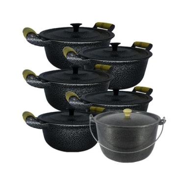 Imagem de Jogo 5 Panelas Caçarola e Caldeirão Alumínio Craqueado Preto - Okaysho