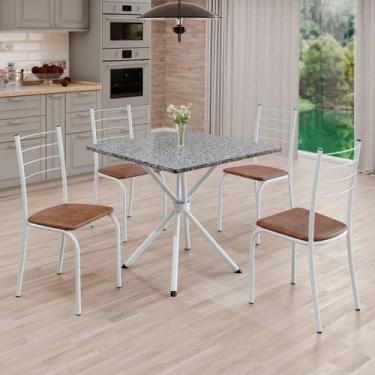 Imagem de Conjunto Sala de Jantar Mesa Quadrada 75x75cm Tampo Granito Ocre 4 Cad