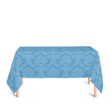 Imagem de Toalha de Mesa Retangular em Tecido Jacquard Azul Piscina Medalhão Tra