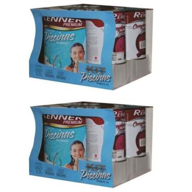Imagem de 2 Kit Tinta Para Piscina Azul Renner 4,5lts Impermeável