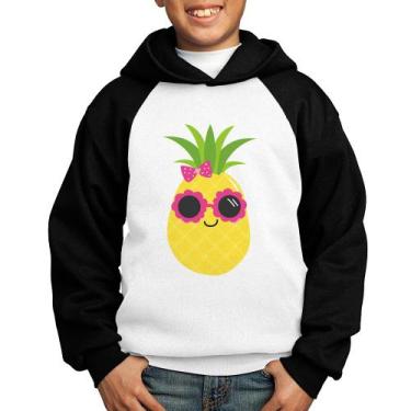 Imagem de Moletom Infantil Abacaxi Óculos e Laço - Foca na Moda, Branco, Preto, 
