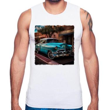 Imagem de Regata Carro clássico azul - Foca na Moda, Branco, GGG
