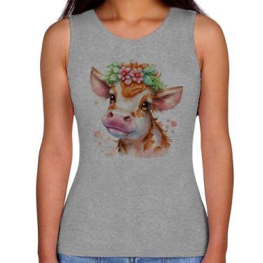 Imagem de Regata Feminina Vaquinha E Flores - Foca na Moda, Cinza, GG