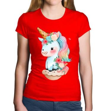 Imagem de Baby Look Algodão Unicórnio Bebê - Foca na Moda, Vermelho, GG