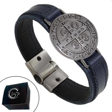 Imagem de Pulseira São Bento Magnética Bracelete Couro Legítimo - GRANADO ACESSÓ