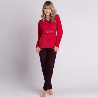 Imagem de Pijama Vekyo Feminino Longo Liganete Renda Luxo, Preto, Mulher, G