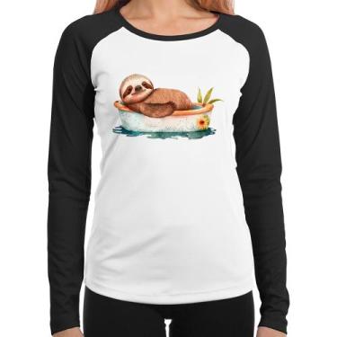 Imagem de Baby Look Raglan Ursinho Panda Relaxando Na Piscina Manga Longa - Foca