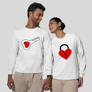 Imagem de Kit 2 Blusas Frio Moletom Careca Sem Capuz Casal Namorados Coração - M
