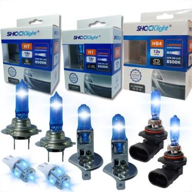 Imagem de Kit lâmpada super branca farol alto farol baixo milha e lanterna h1 h7