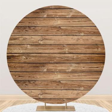 Imagem de Canessioa Capa de fundo redonda de madeira rústica para parede de madeira marrom (sem suporte) para decorações de festa de aniversário de casamento, 220 cm, círculo, adereços de estúdio fotográfico