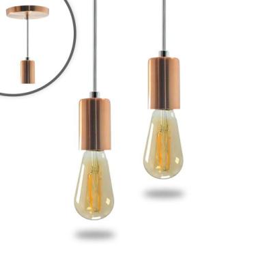 Imagem de Kit 2 Pendente Soquete Copinho E27 Rose Gold + Led ST64 - Iluminar Amb