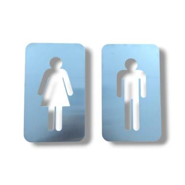 Imagem de Kit Placa Sinalização Banheiro Feminino Masculino Inox - Lino Corte a 