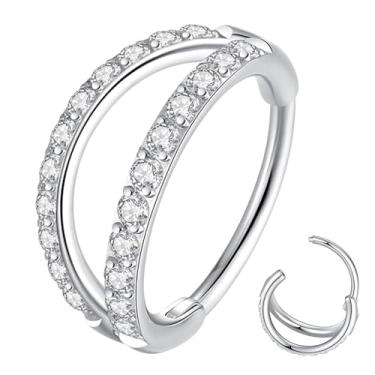 Imagem de chenle Argola de nariz CZ dupla pilha aberta G23 titânio hélice torre concha cartilagem daith tragus brincos segmento articulado piercing narina septo clicker 16G lábio anel, 8MM, Titânio, Sem Pedra