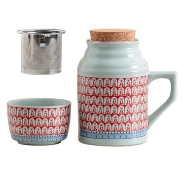 Imagem de Xícaras De Chá Robustas Com Infusor E Tampa, Bule De Chá Chinês E Copo De Caneca Para Escritório, Conjunto De Xícaras De Chá Fácil De Segurar(Azure)