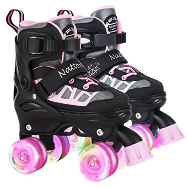 Imagem de Patins infantis para meninas e meninos, 4 tamanhos de patins ajustáveis com rodas iluminadas, patins para ambientes externos e internos para crianças, iniciantes, patins para crianças e jovens