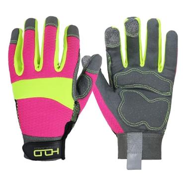 Imagem de HLDD HANDLANDY Luvas de Trabalho de Mecânico Utilitário, Tela Sensível Ao Toque, Alta Visibilidade, Refletivas, Rosa, Luvas de Trabalho de Segurança, Antivibração, Luvas de Trabalh (Pequeno (Pacote Co