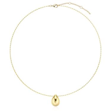 Imagem de LecAit Colar feminino com pingente de gota d'água dourado, minimalista, delicada, corrente gargantilha para meninas, BFF, corrente ajustável, 45,7 cm, Banhado a ouro, Zircônia cúbica